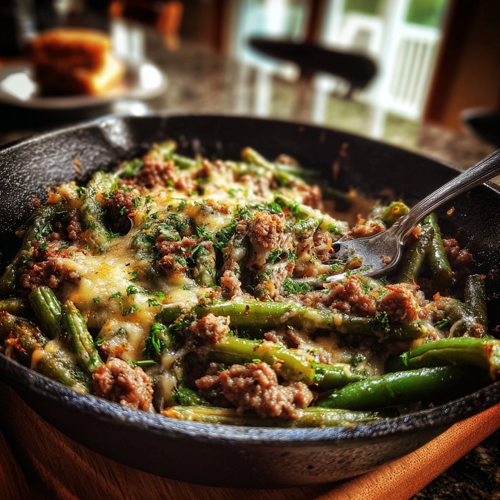 Hamburger Meat And Green Bean Skillet