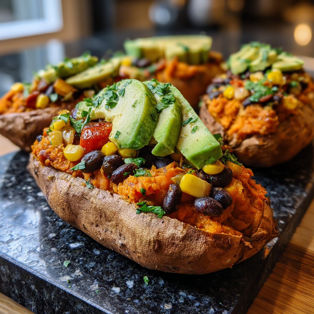 Baked Sweet Potato Veggie Boats