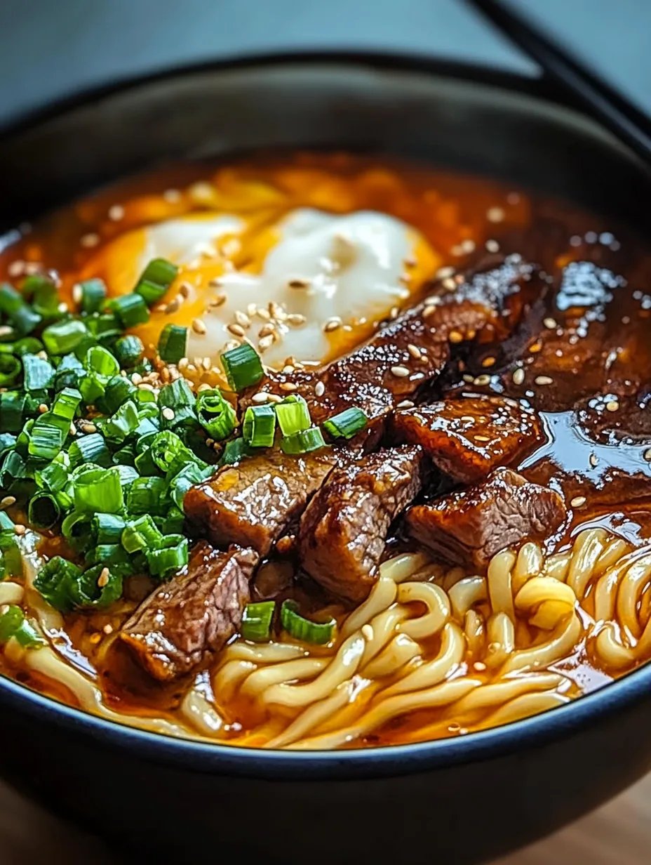 Spicy Korean Ramen with Grilled Beef & Creamy Sauce