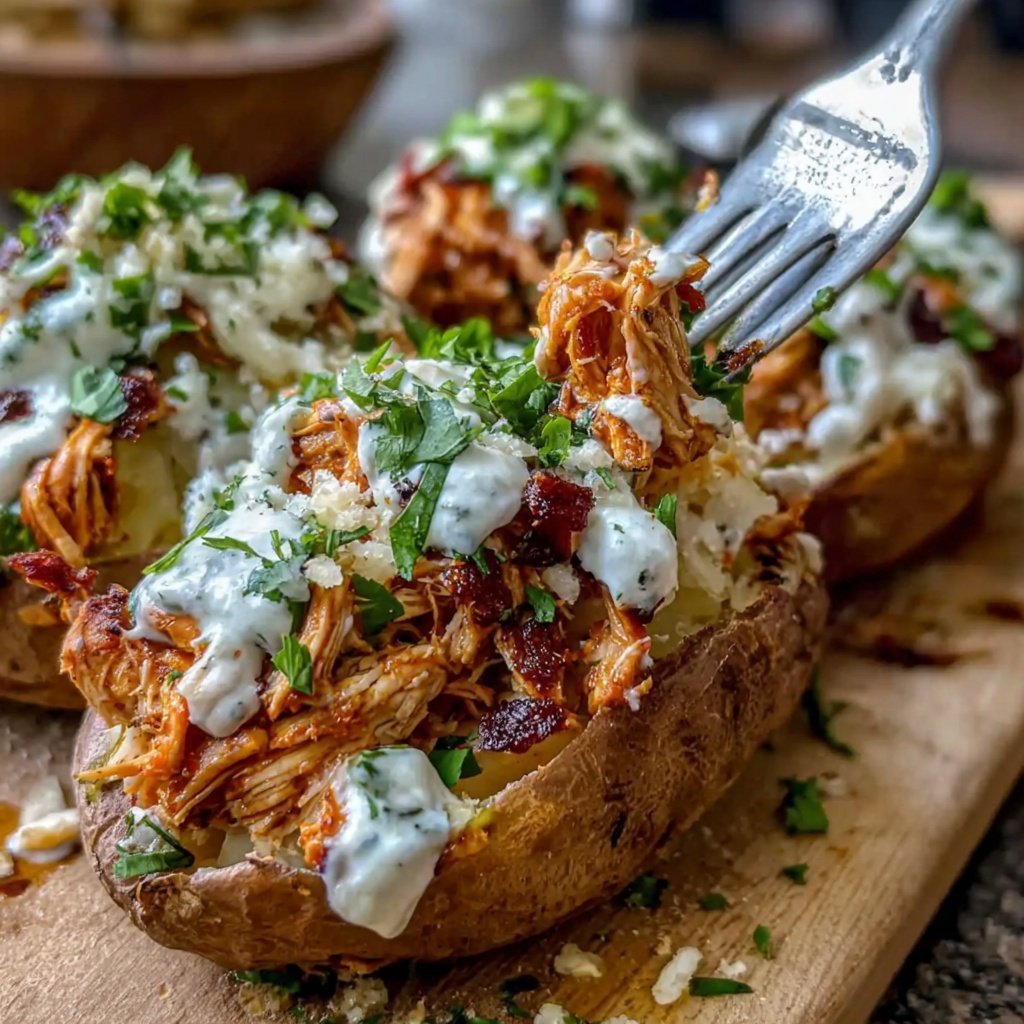 Shredded Chicken Stuffed Sweet Potatoes