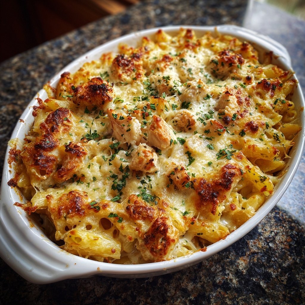 Creamy Garlic Chicken Pasta Bake