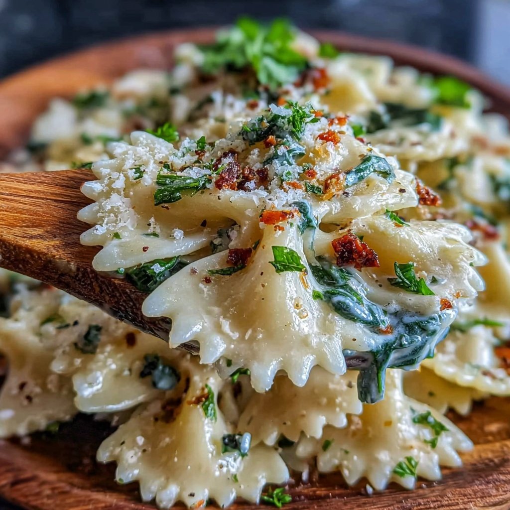 Bow Tie Pasta With Spinach Alfredo